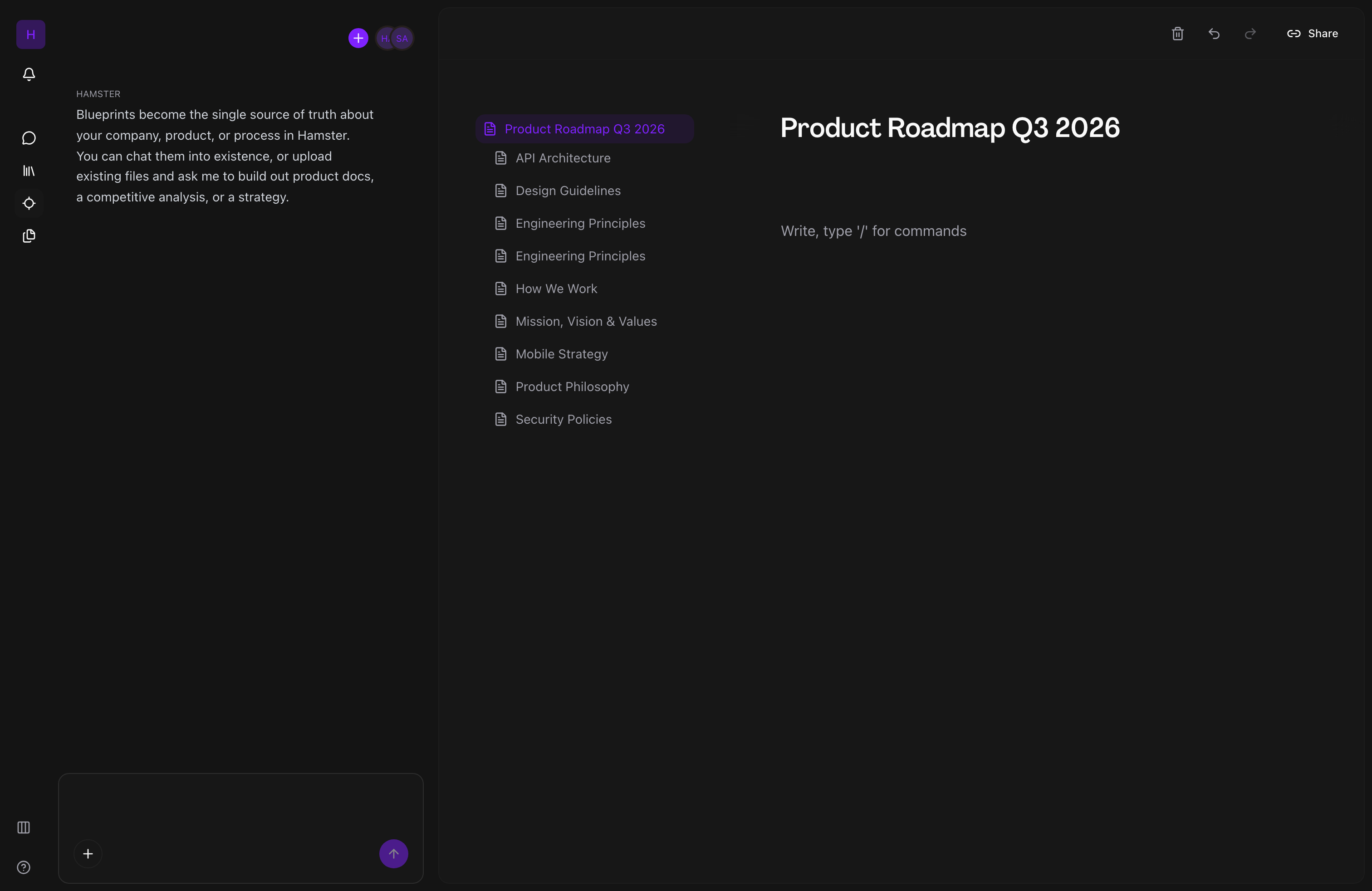 Blueprints list view showing organizational knowledge documents
