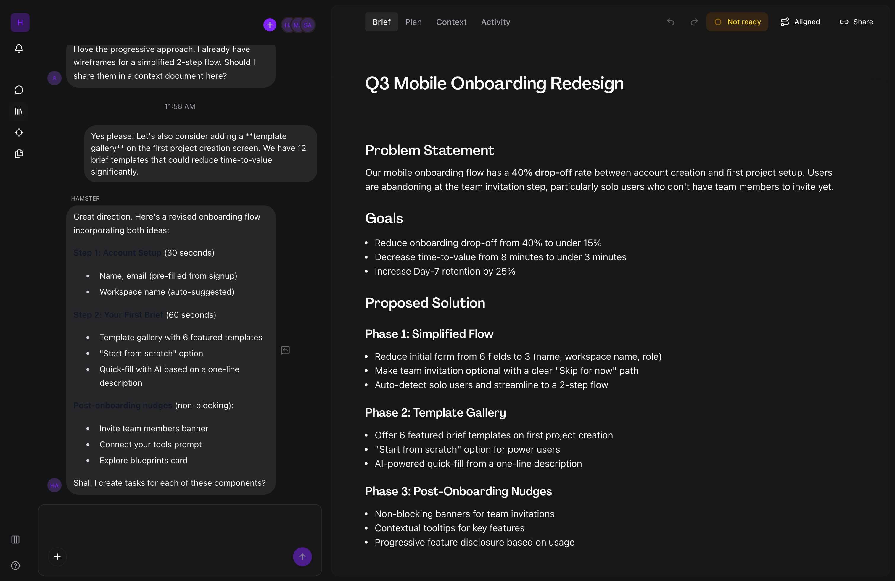 Brief document view showing the rich text editor