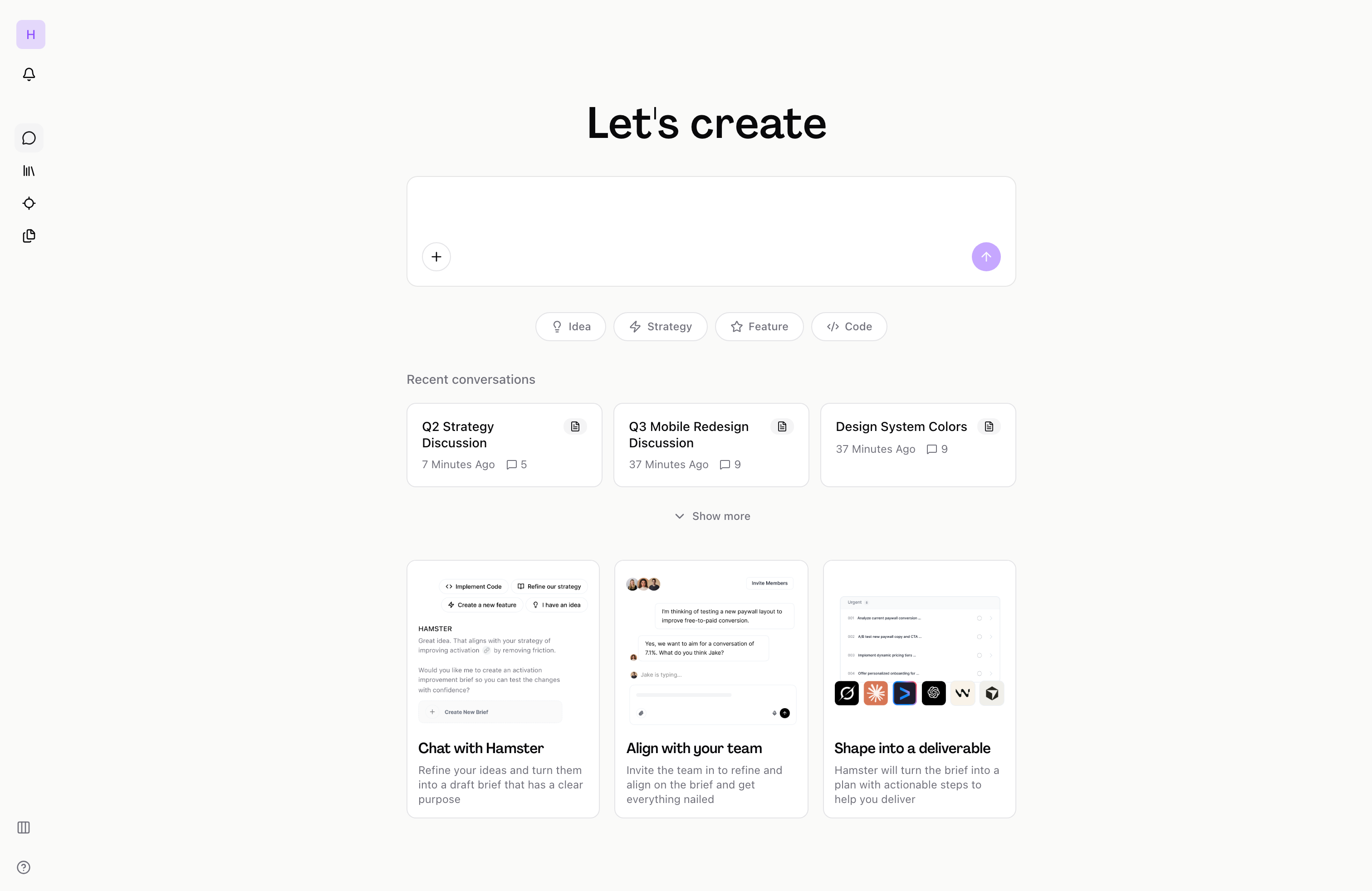 New conversation view showing the chat interface