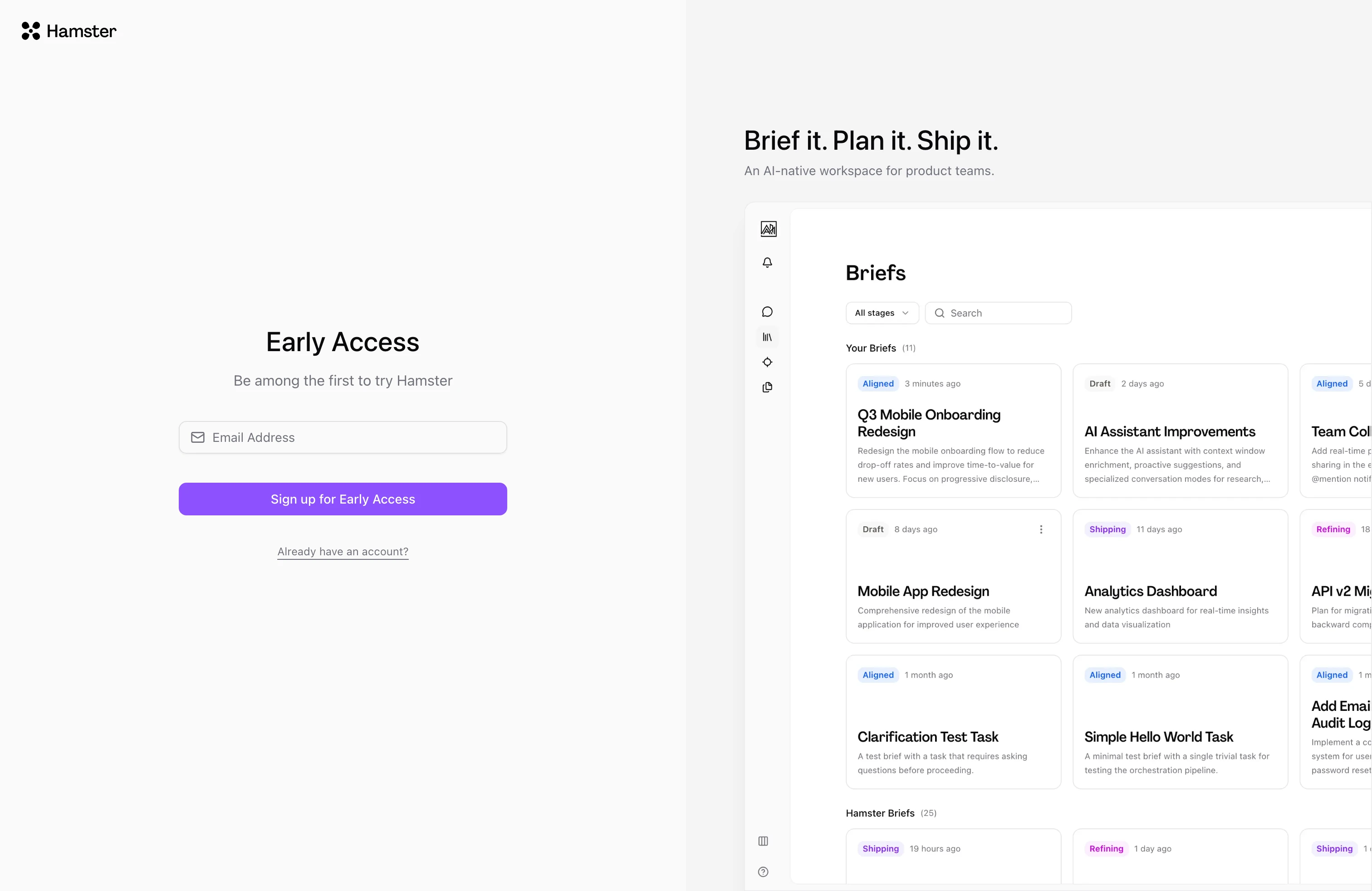Sign-up form for creating a new Hamster Studio account