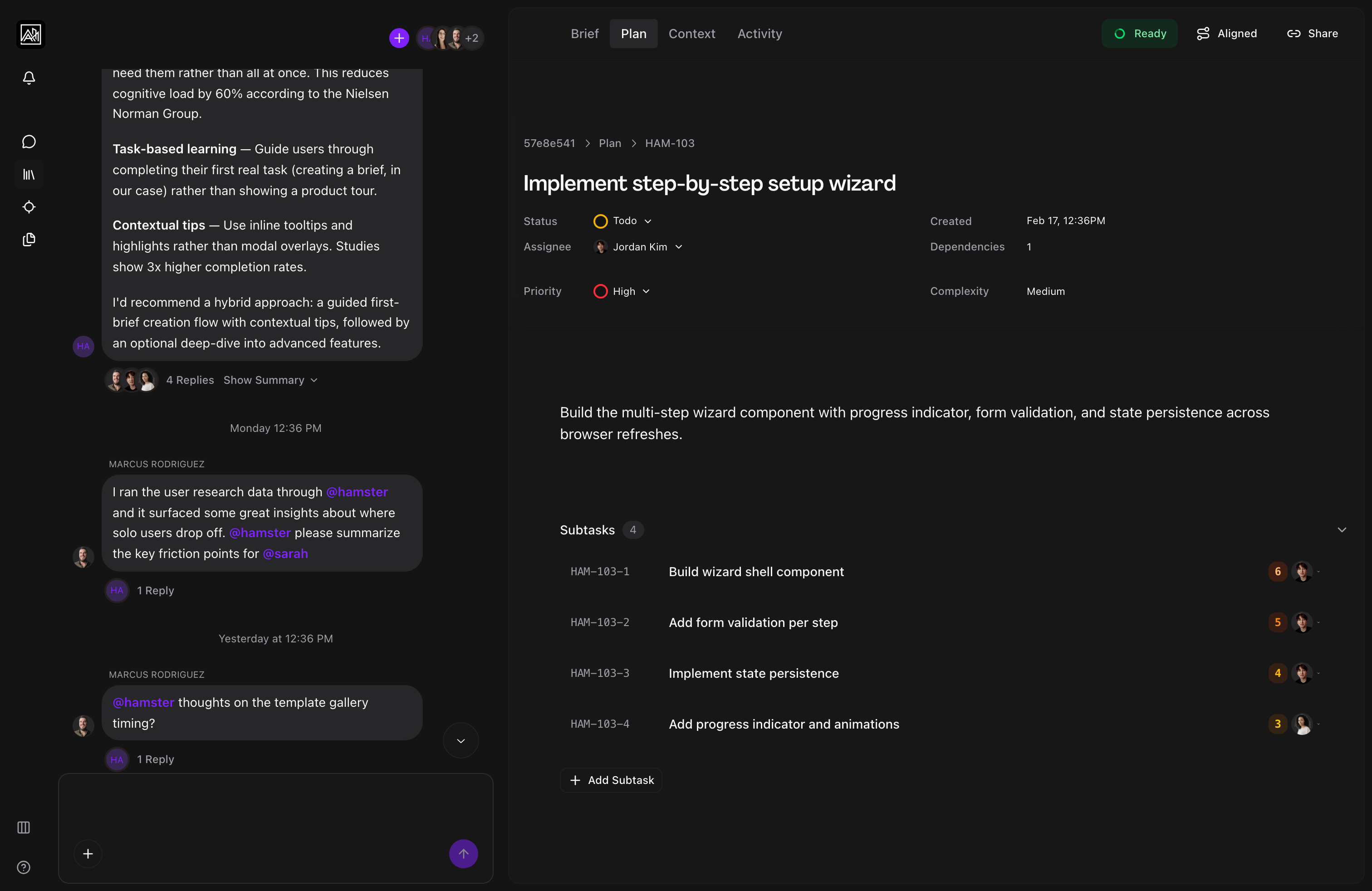 Subtask detail view in Hamster Studio