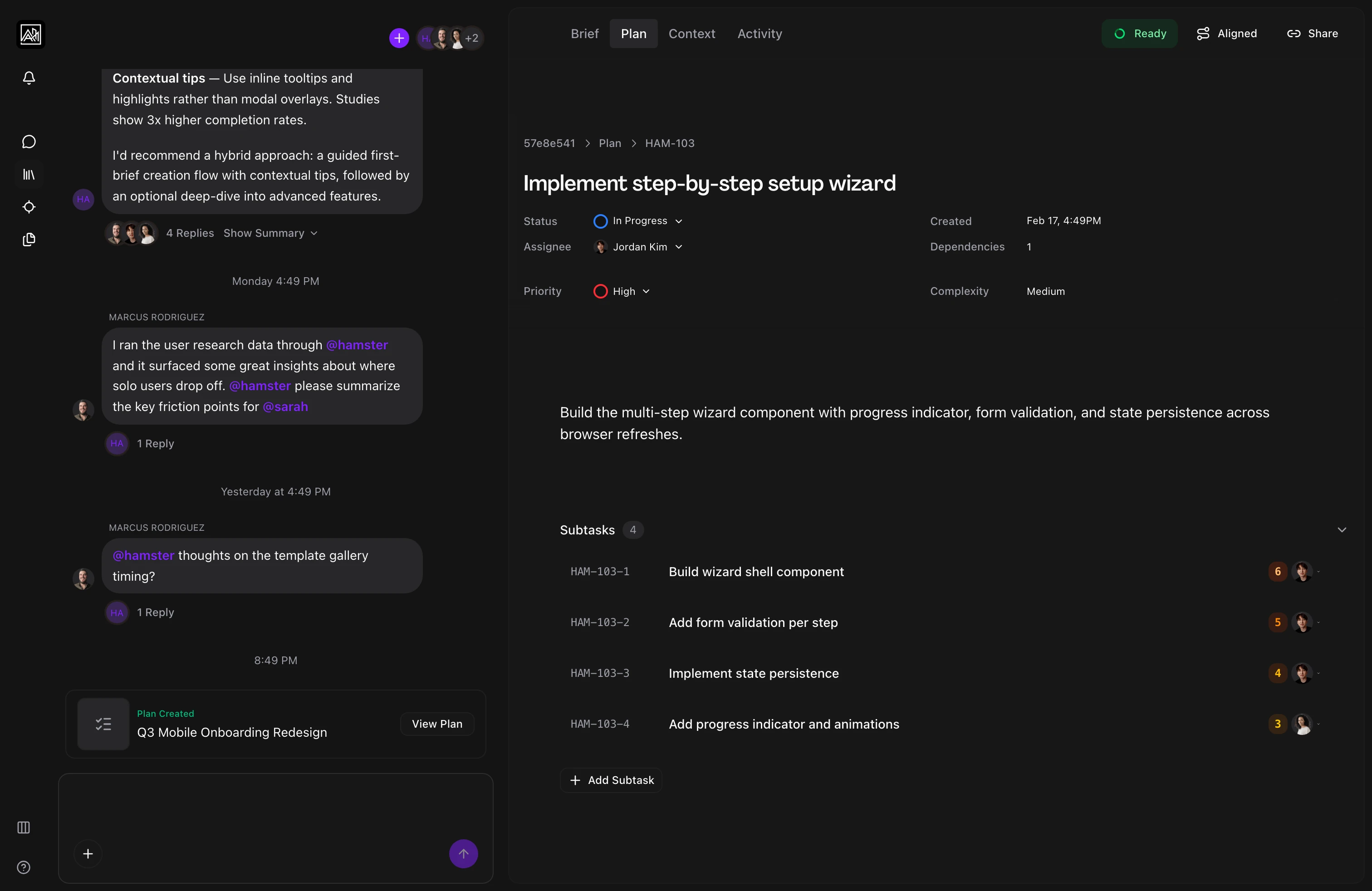 Subtask detail view in Hamster Studio
