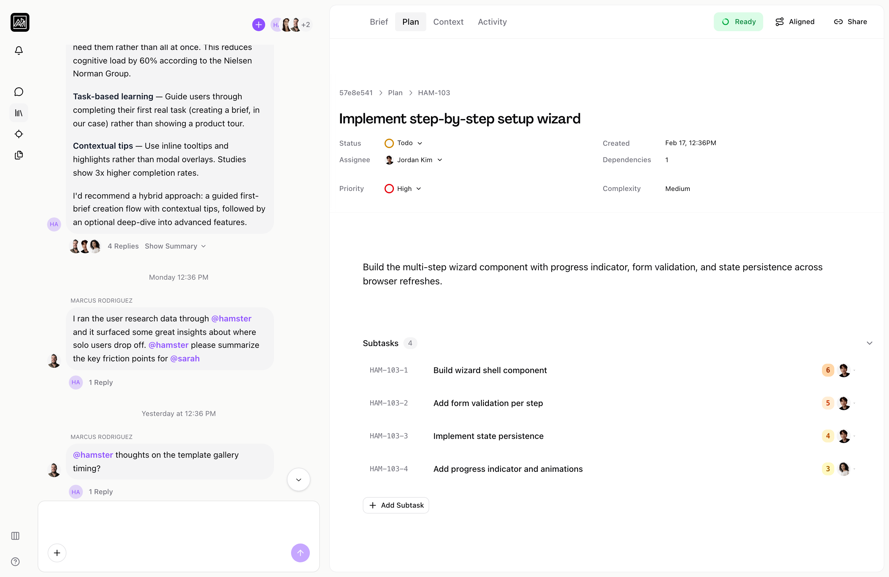 Subtask detail view in Hamster Studio