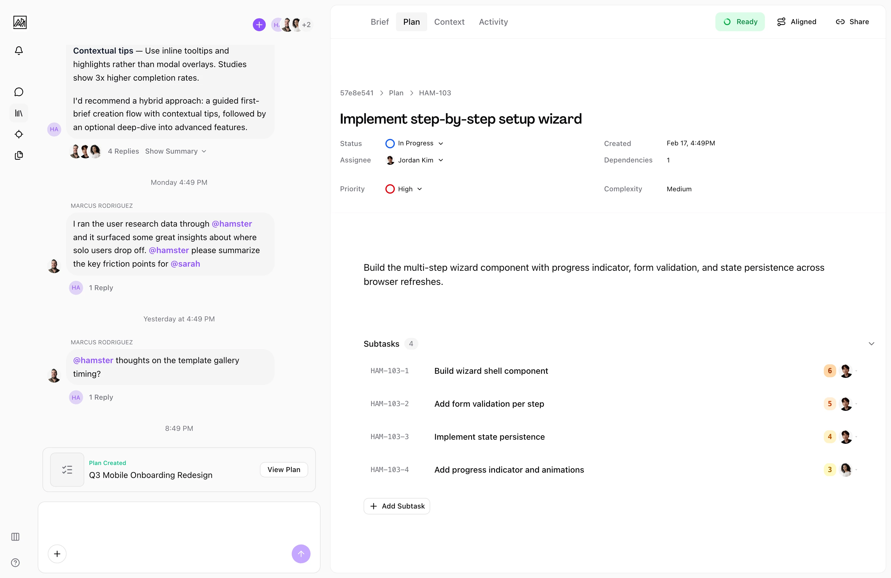 Subtask detail view in Hamster Studio