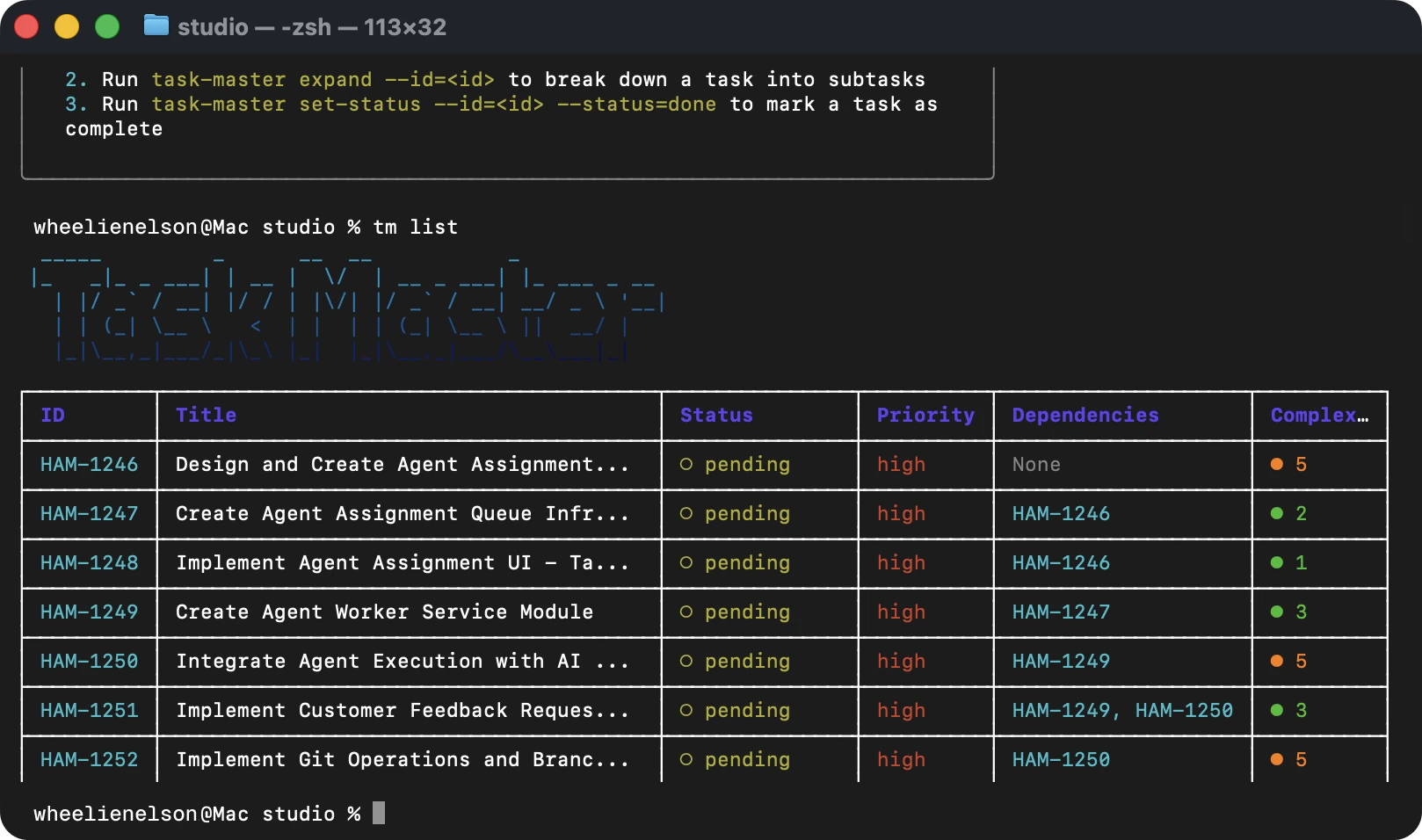 Taskmaster CLI task list
