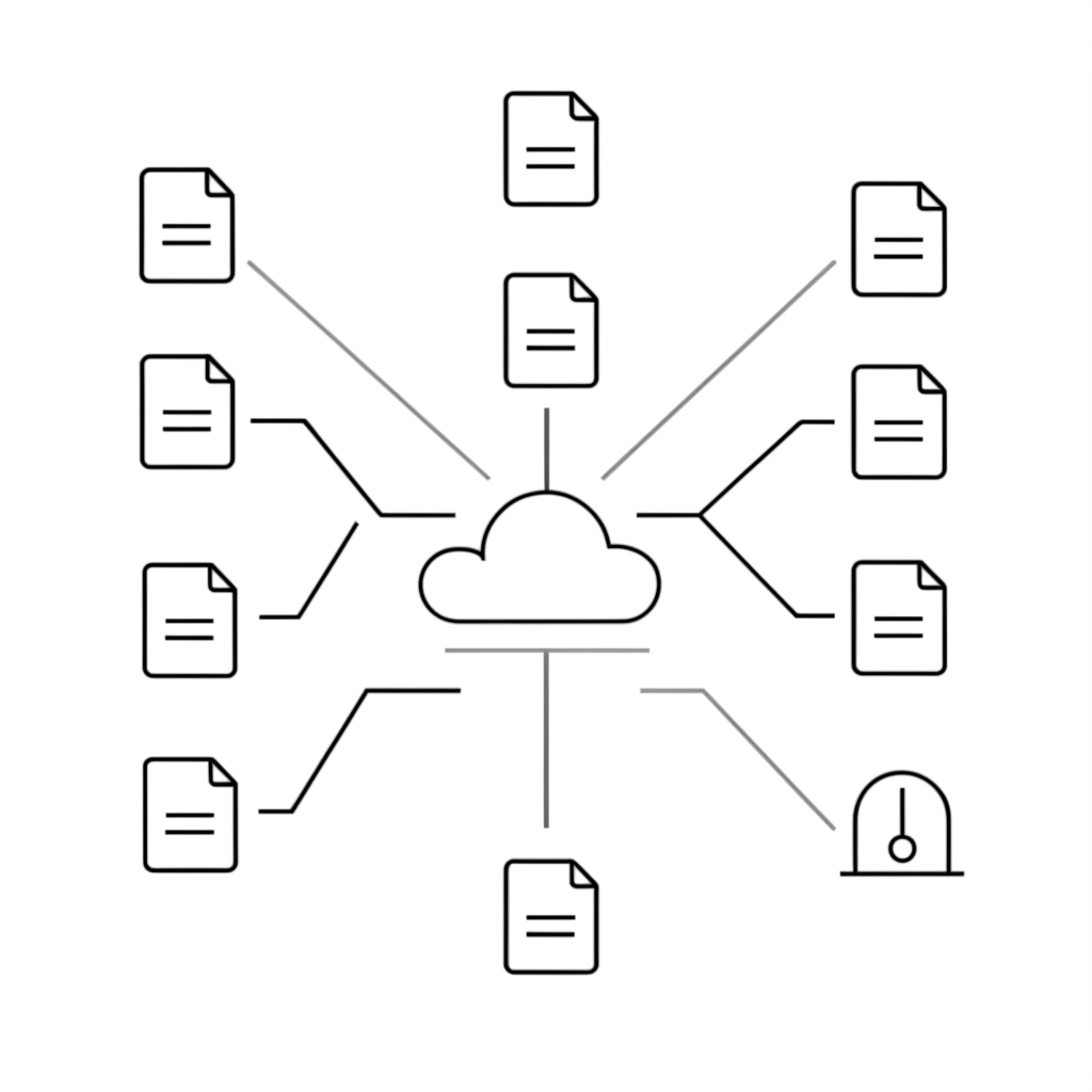 Abstract line art representing google drive connector, shared thread summaries, and editor fixes