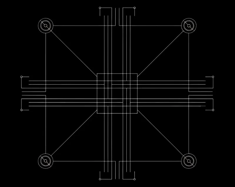 An abstract network of connected nodes and lines representing integrations