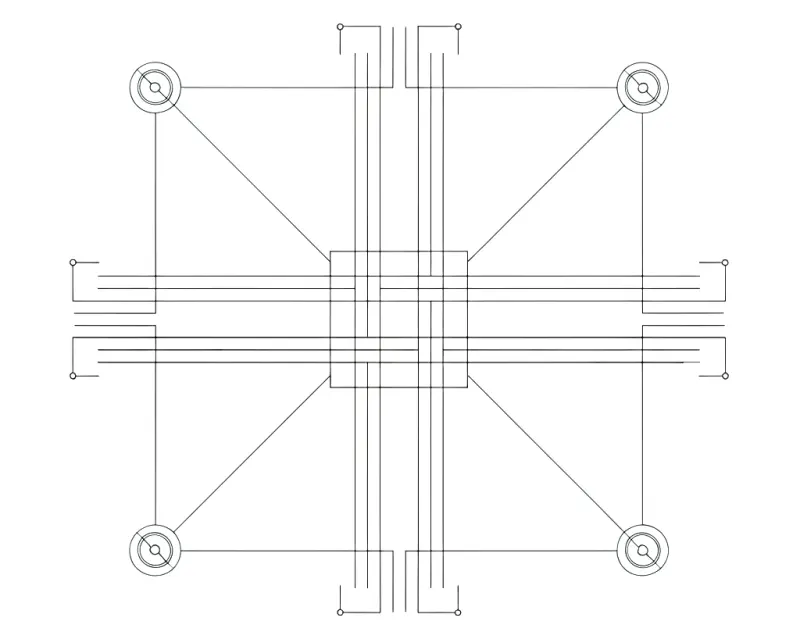 An abstract network of connected nodes and lines representing integrations