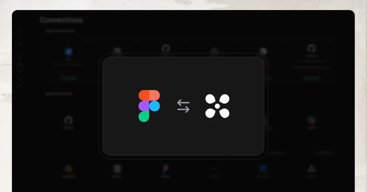The Figma and Hamster logos linked by bidirectional arrows on a card, floating above a blurred Connections settings page