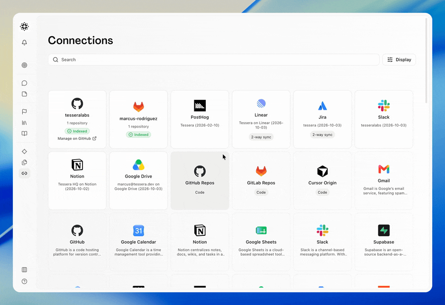 User on the Connections page, where the team's GitHub and GitLab code connections already show Indexed, clicks the Cursor Origin tile. A Connect Cursor Origin to Hamster dialog explains that Hamster will read repositories, commits, and pull requests from the Origin installation, and they click Install Origin App. On Cursor's own install screen, they choose to select repositories for their organization instead of granting all of them, open the dropdown, check a single repository, and install the Hamster app. Back in Hamster, a Select repositories dialog lists that repository as code context; they check it and click Connect repositories. A new Cursor Origin card drops into the team's connections showing one repository, and its status badge reads Indexing, then Embedding, then Indexed in real time. The scene ends with the Cursor Origin card Indexed beside the GitHub and GitLab cards, indicating a team can authorize Cursor Origin in a few clicks and watch Hamster index its code as grounded code context, right from the Connections page.