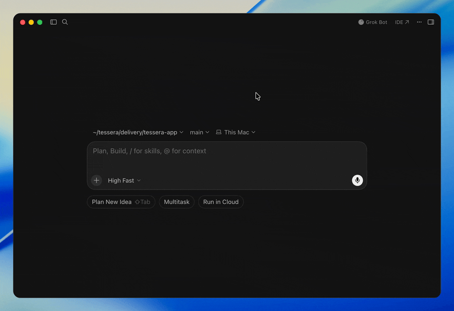 User in the Cursor agent window invokes /ship for a brief from their Hamster workspace. The agent finds the brief, creates a feature branch, and works through the plan with execution and review steps visible in the thread. The scene ends with the agent opening a GitHub pull request and a Review PR button available.